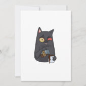 Vector zwarte kat drink koffie en morst langs de bedankkaart (Voorkant)