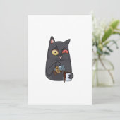 Vector zwarte kat drink koffie en morst langs de bedankkaart (Staand voorkant)
