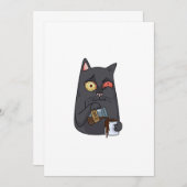 Vector zwarte kat drink koffie en morst langs de bedankkaart (Voorkant / Achterkant)