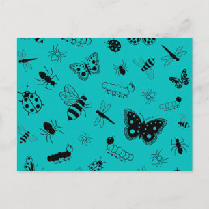 Vectorbuiken en vlinders (Blauwgroen achtergrond) Briefkaart