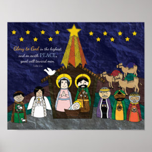 Vectorillustratie van de kerstnativiteitsscène poster
