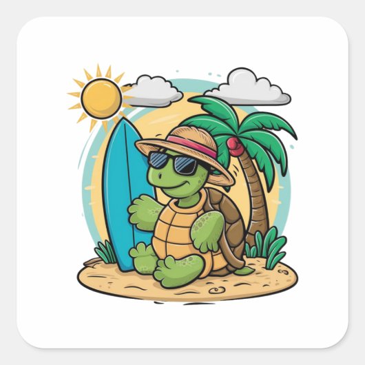 Vectorillustratie van een groene zeeen schildpad d vierkante sticker (Voorkant)