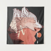 Vectorillustratie van een huilende wolf Landschap Wandkleed (Voorkant (horizontaal))