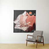 Vectorillustratie van een huilende wolf Landschap Wandkleed (In situ)