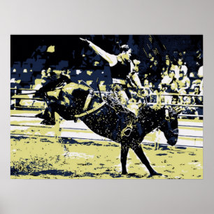 Vectorkunst, Rodeo cowboy die bronco knikt Poster
