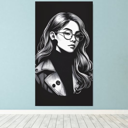 vectormeisje canvas afdruk (Insitu (Houten vloer))