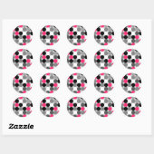 Vectorpatroon van roze zwarte en witte stippen ronde sticker (Vel)