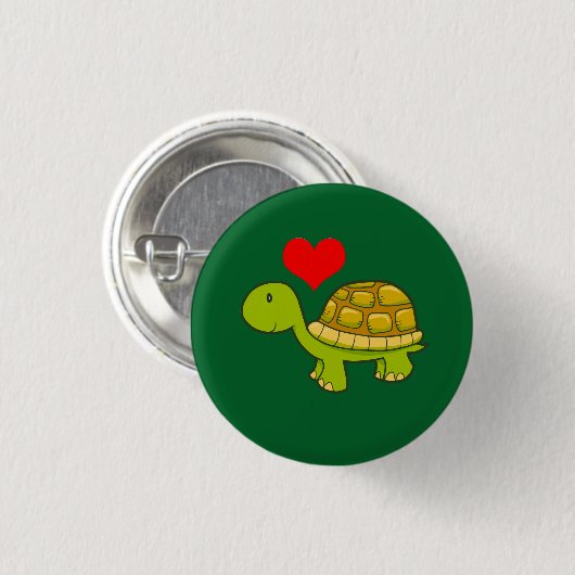 Vectorschildpad met hart ronde button 3,2 cm (Voorkant /achterkant)