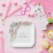 Vederig Pampasgras Witte Orchideeën Bruidsdouche Papieren Bordje (Feest)