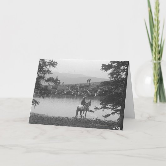 Vee door een vijver met twee cowboys kaart (Voorkant)