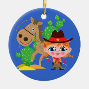 Veedrijfster en Paard Keramisch Ornament