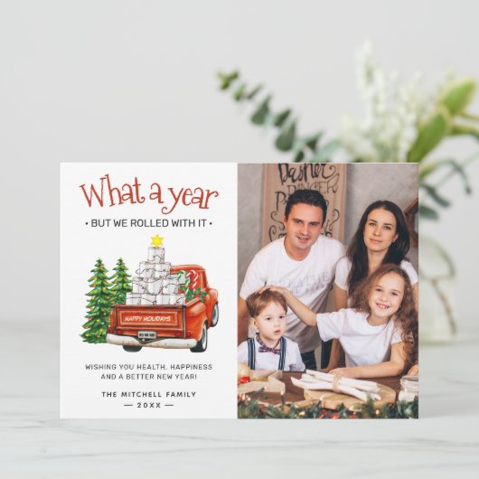 Veeg en glimlach: een jaar in wc-rollen en foto's feestdagenkaart (Staand voorkant)