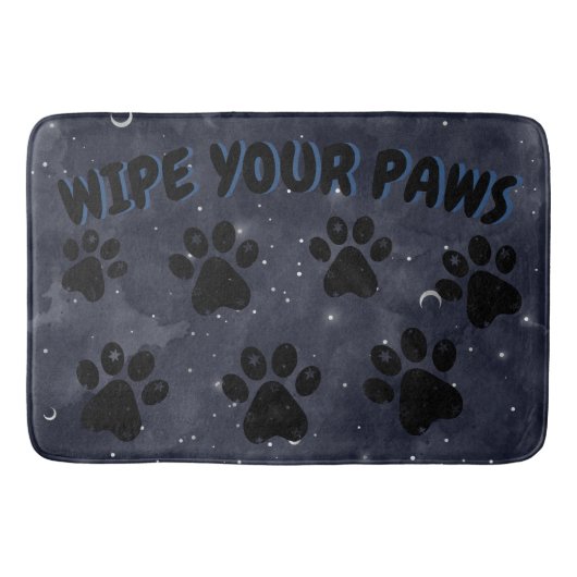 Veeg je Paws Blue Paw Stars Moon Waterverf Badmat (Voorkant)