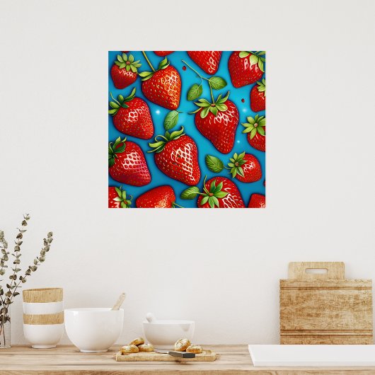 veel aardbeien fruit, schilderen, poster (Keuken)