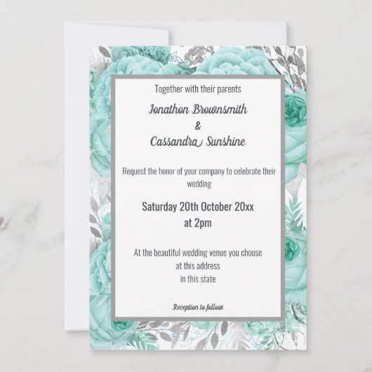 VEEL  AQUA ZUIVER WIT WEDING KAART (Voorkant)