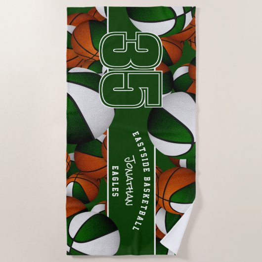 Veel basketballen aangepaste speler naam groen wit strandlaken (Voorkant)