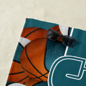 Veel basketballen aangepaste teamnaam blauwgroen w strandlaken (In situ)