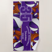 Veel basketballen aangepaste teamnaam paarse wit strandlaken (Voorkant)