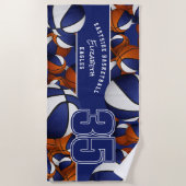 Veel basketballen atleet naam blauw wit strandlaken (Voorkant)