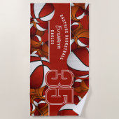 Veel basketballen atleet naam rood wit strandlaken (Voorkant)