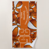 Veel basketballen atleet naam sinaasappel wit strandlaken (Voorkant)