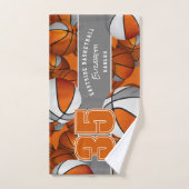 Veel basketballen atleet teamnaam sinaasappel grij handdoek (Handdoek)