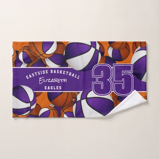 Veel basketballen atletische paarse teamkleuren handdoek (Handdoek)