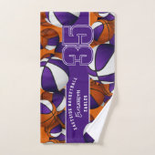 Veel basketballen atletische paarse teamkleuren handdoek (Handdoek)