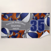 Veel basketballen blauw grijs team kleuren strandlaken (Voorkant)
