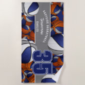 Veel basketballen blauw grijs team kleuren strandlaken (Voorkant)