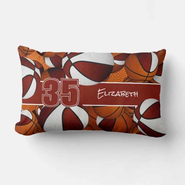 Veel basketballen kastanjebruin sportkamer decor kussen (Voorkant)