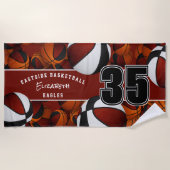 Veel basketballen maroon zwart team kleuren strandlaken (Voorkant)
