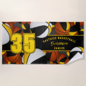 Veel basketballen meisjes of jongens team zwart go strandlaken (Voorkant)