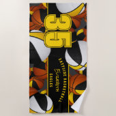 Veel basketballen meisjes of jongens team zwart go strandlaken (Voorkant)