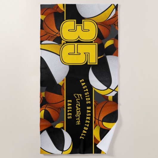 Veel basketballen meisjes of jongens team zwart go strandlaken (Voorkant)