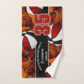 Veel basketballen op maat atleet naam rood zwart handdoek (Handdoek)