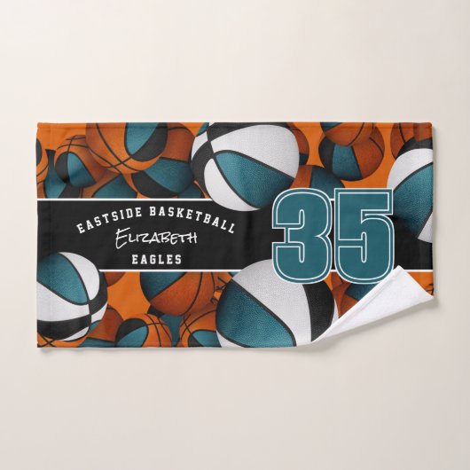 Veel basketballen sporten blauwgroen zwart team sp handdoek (Handdoek)