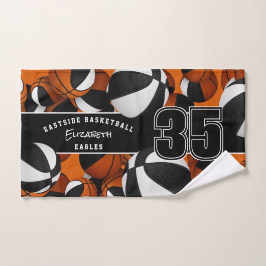 Veel basketballen sporten zwart wit team kleuren handdoek (Handdoek)