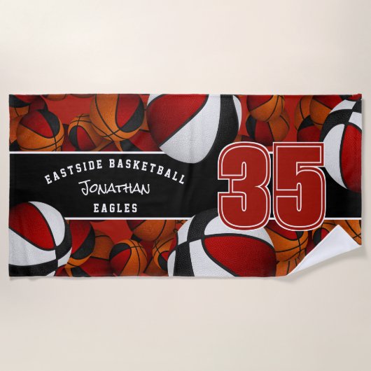 Veel basketballen team spirit geschenken rood zwar strandlaken (Voorkant)