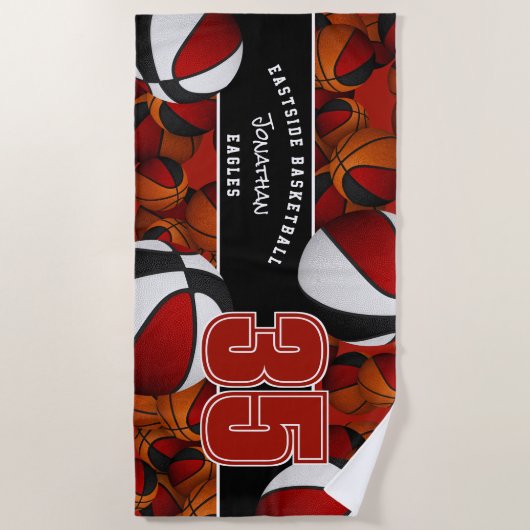 Veel basketballen team spirit geschenken rood zwar strandlaken (Voorkant)