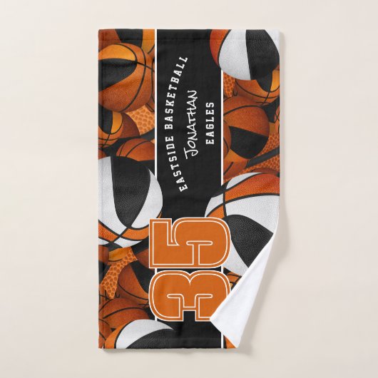 Veel basketballen zwart sinaasappel teamkleuren handdoek (Handdoek)