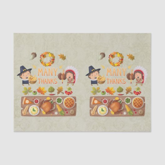 Veel Bedankt uit de pelgrim en de inheemse Thanksg Tissuepapier (Voorkant)