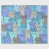 Veel blauw kattendesign — papierrol cadeaupapier (Vlak)