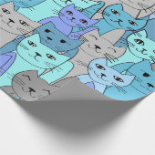 Veel blauw kattendesign — papierrol cadeaupapier (Hoek)