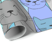 Veel blauw kattendesign — papierrol cadeaupapier (Rol Hoek)