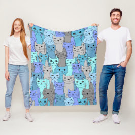 Veel blauw kattenontwerp fleece deken