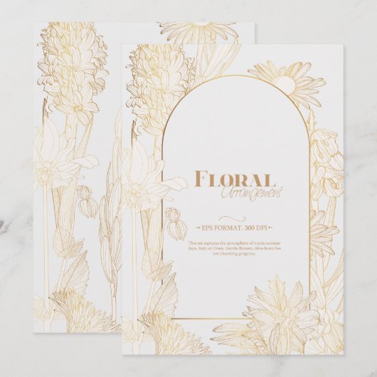 Veel bloemen met een gouden lijn. kaart (Voorkant / Achterkant)