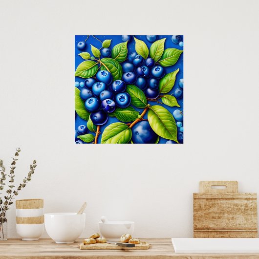 Veel bosbessen fruit schilderij. poster (Keuken)