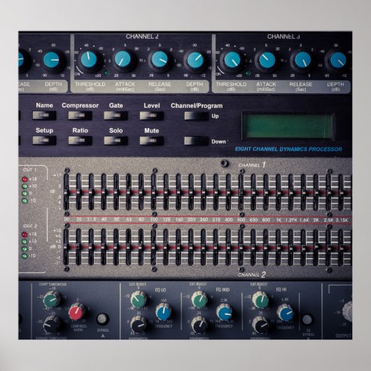 Veel Buttonnen Sound Mixer Studio Poster (Voorkant)
