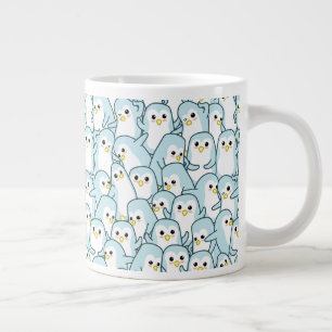 Veel cartoon pinguïns grote koffiekop